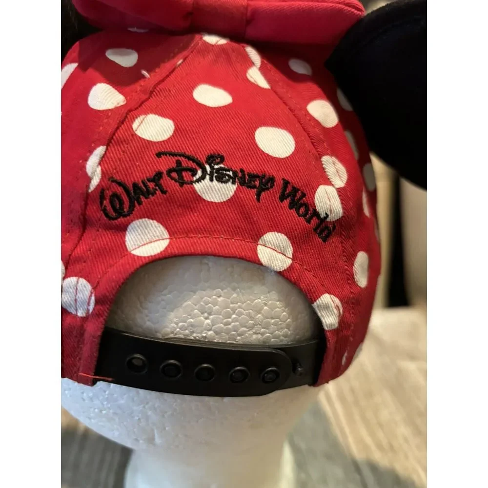 Disney Parks Disney World Minnie Mouse Red Polka Dot Hat Bow Ears Cap Youth Kids
